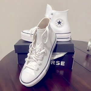 Brand new white leather Converse platform sneakers